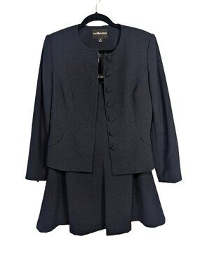 Vintage Sag Harbor Navy Blue 2 Piece Skirt Suit Blazer Set Bow Accent 10